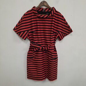 Karen Millen Structured Dress Size 8 Black Red Stripe Arsty Statement Event